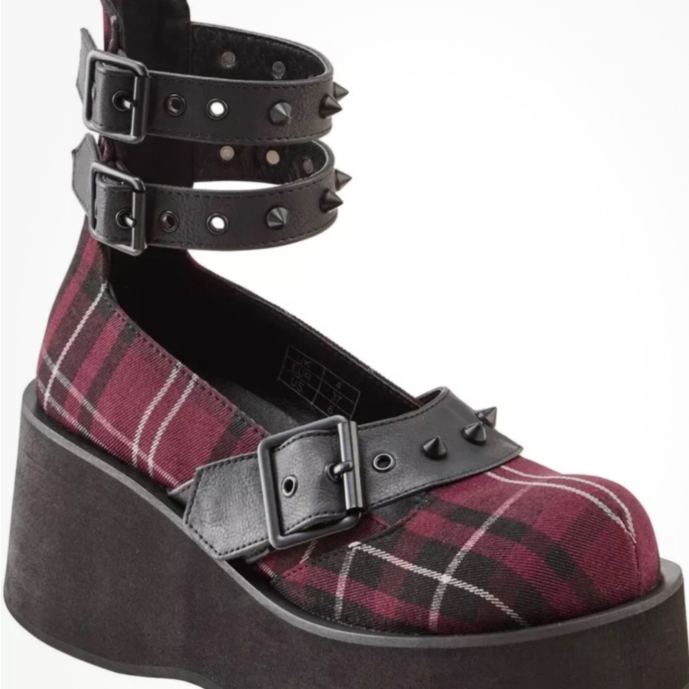 Killstar Bloody Maryjane’s Blood Tartan NEW with out box Sz 9 shoes studded